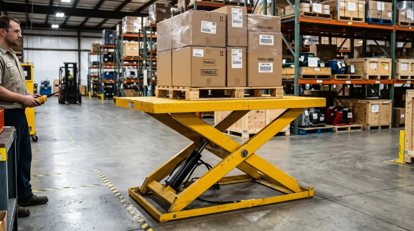 Hydraulic lift table for ergonomic material handling in a Greater Houston warehouse