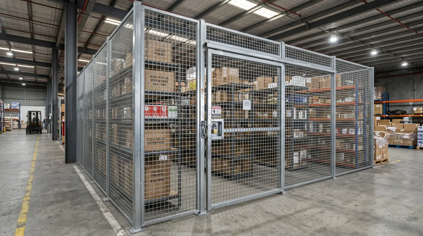 Wire mesh partition system securing inventory in a Greater Houston warehouse
